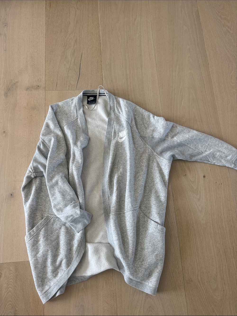 Nike Gray Open-Front Draped Cardigan with Swoosh